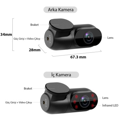 Viofo A139 Pro 3 Kameralı Ön-Arka-iç 4K HDR 5GHz WiFi GPS'li Araç Kamerası - 7