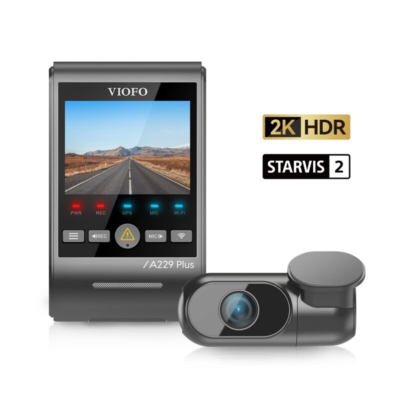 Viofo A229 Plus 2 Kameralı Ön+Arka 2K+2K HDR Sony Starvis 2 Sensörlü Wi-Fi GPS'li Araç Kamerası - 1