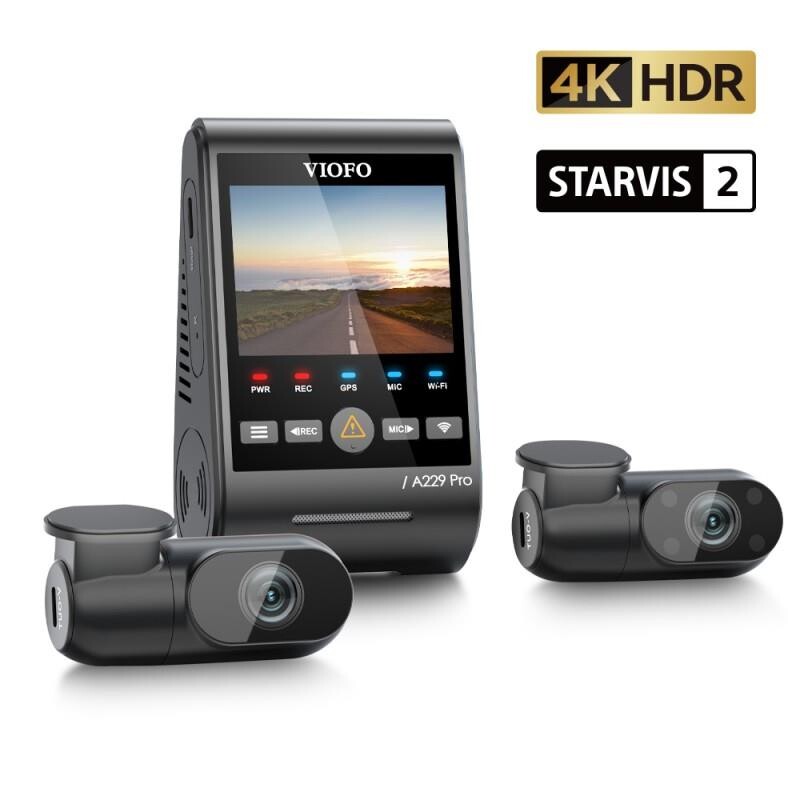 Viofo A229 Pro 3 Kameralı Ön-İç-Arka 4K+2K+1080P HDR Sony Starvis 2 WiFi GPS’li Araç Kamerası - 1