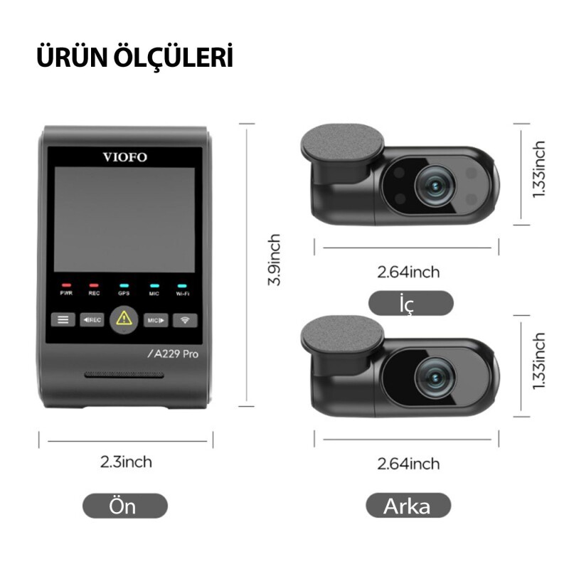 Viofo A229 Pro 3 Kameralı Ön-İç-Arka 4K+2K+1080P HDR Sony Starvis 2 WiFi GPS’li Araç Kamerası - 6