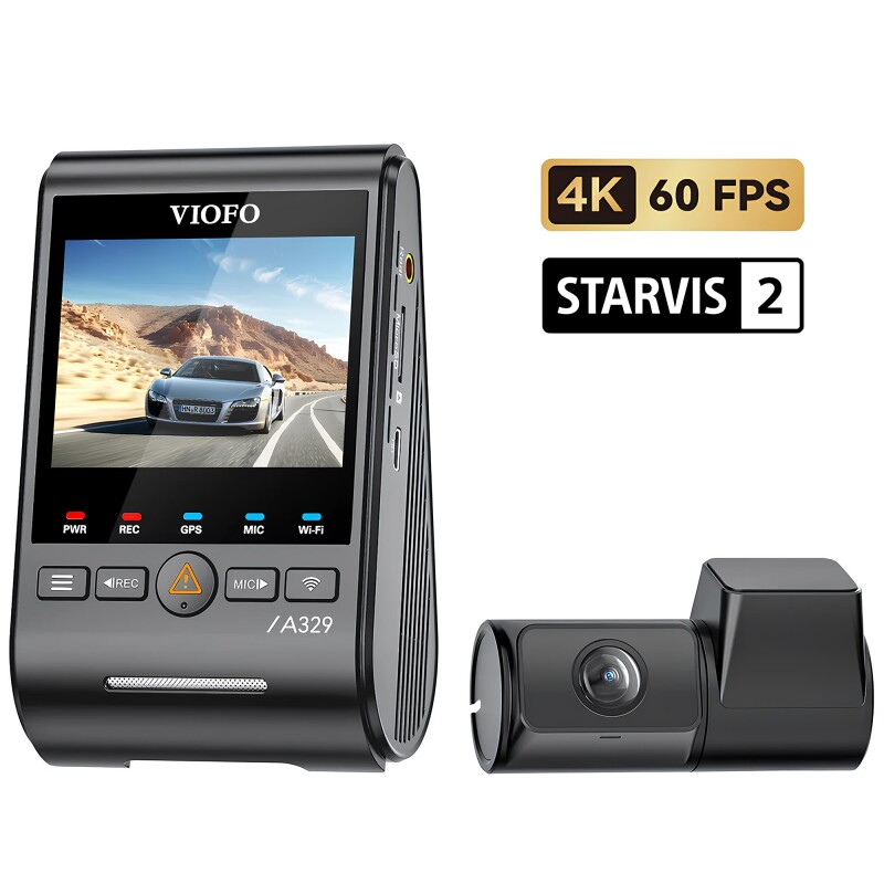 Viofo A329 2 Kameralı Ön+Arka 4K+2K HDR Sony Starvis 2 Sensörlü Wi-Fi 6 SSD Destekli GPS'li Araç Kamerası - 1